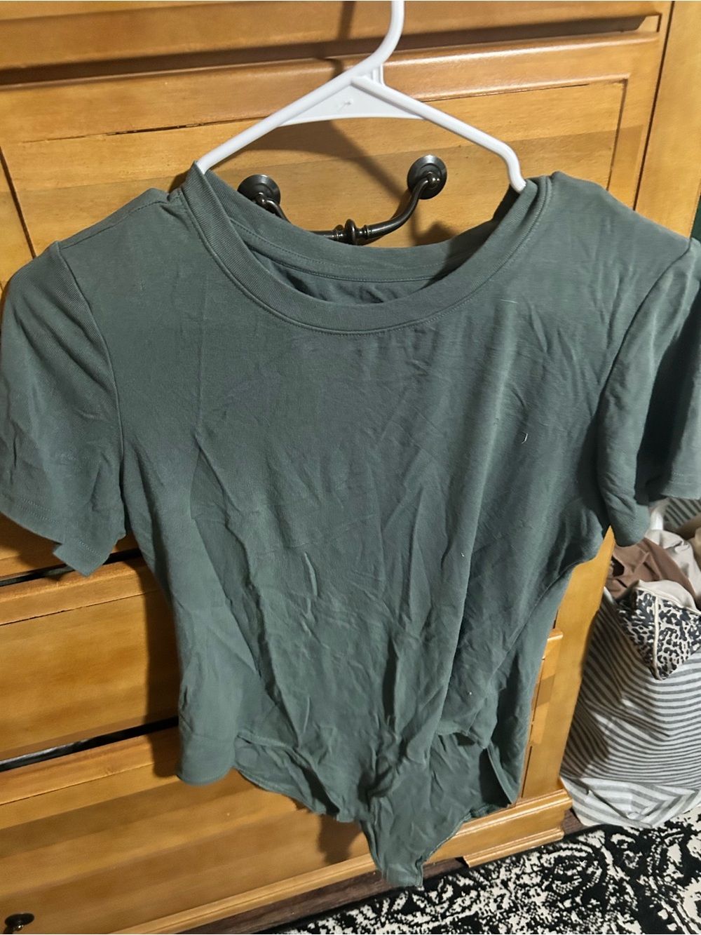 Women's Short Sleeve Crewneck Bodysuit - Olive Green
